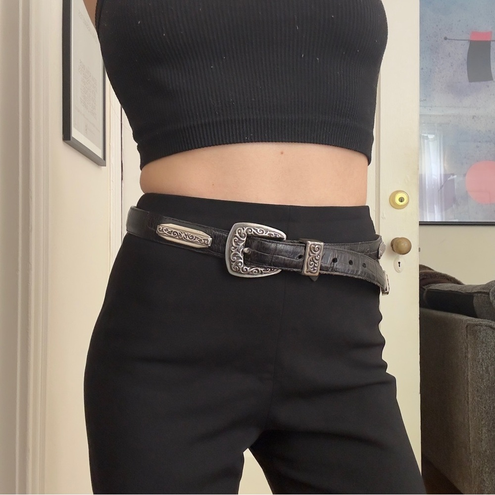 Vintage black leather western belt